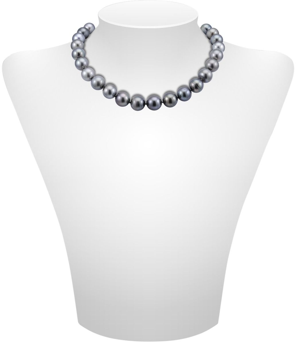 Dark Grey Tahitian Pearl necklace with 18ct White gold oval clasp
