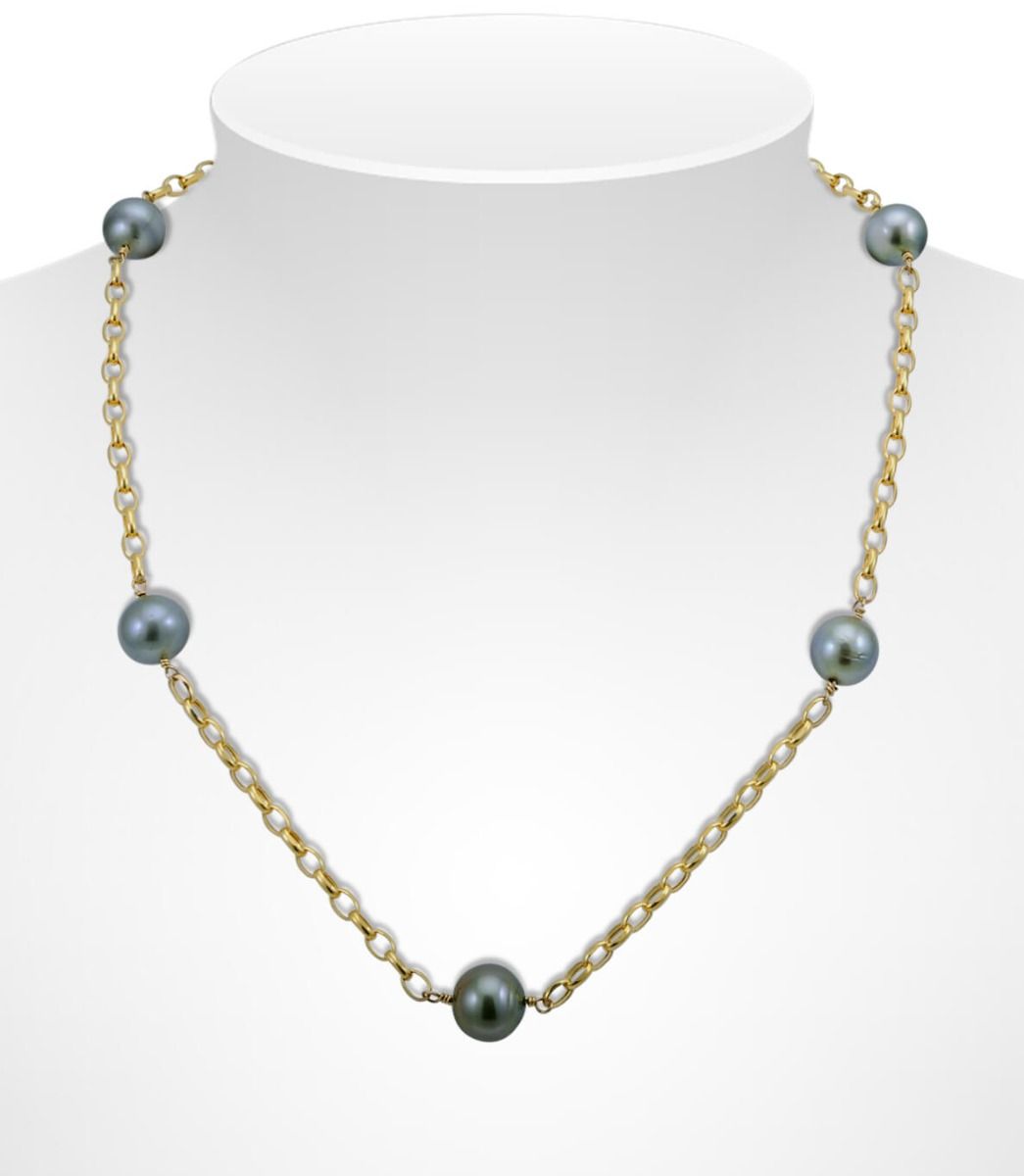 Tahitian Pearl and Oval Link Chain Necklace