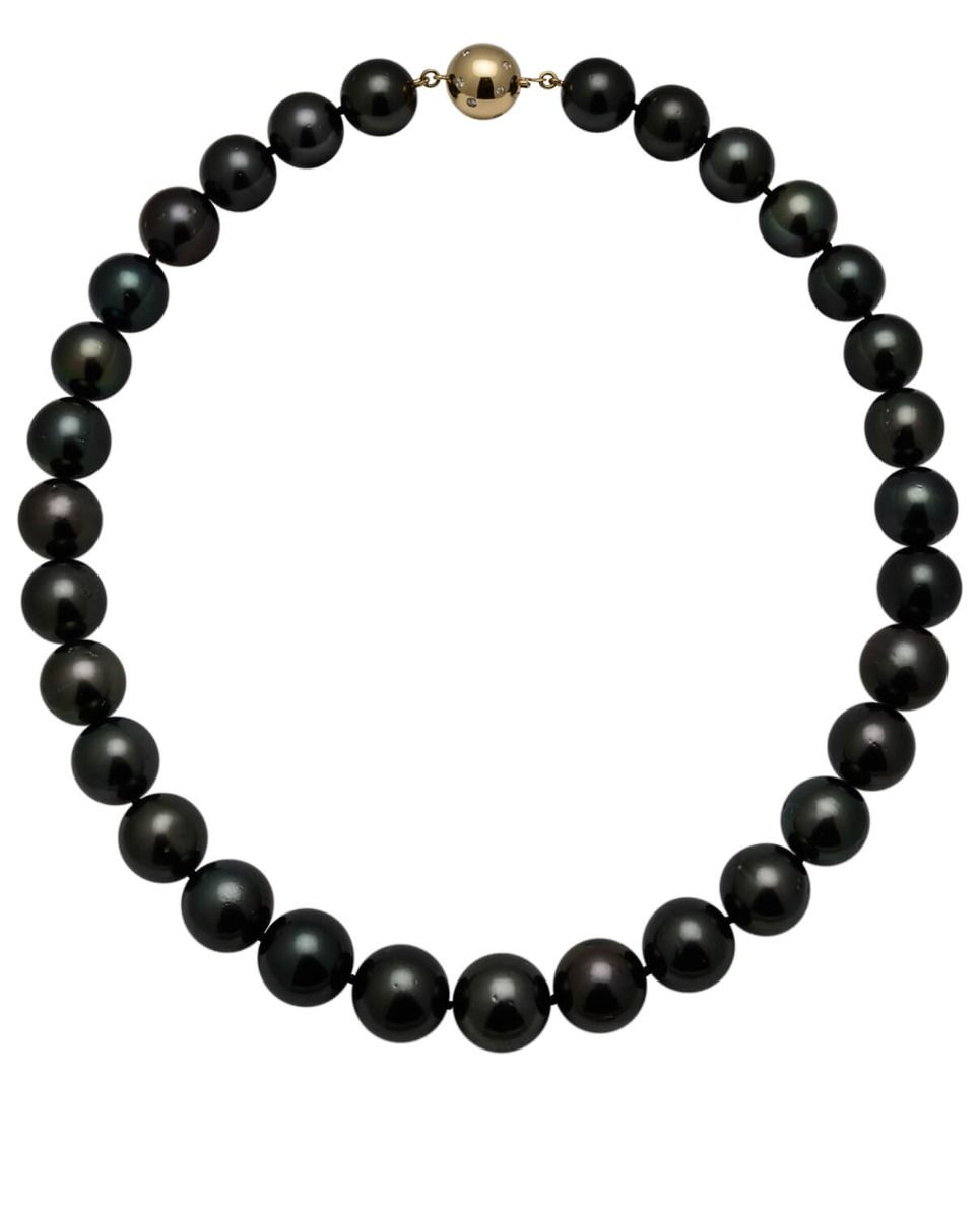 Black Tahitian Pearl Necklace With Gold and Diamond Clasp
