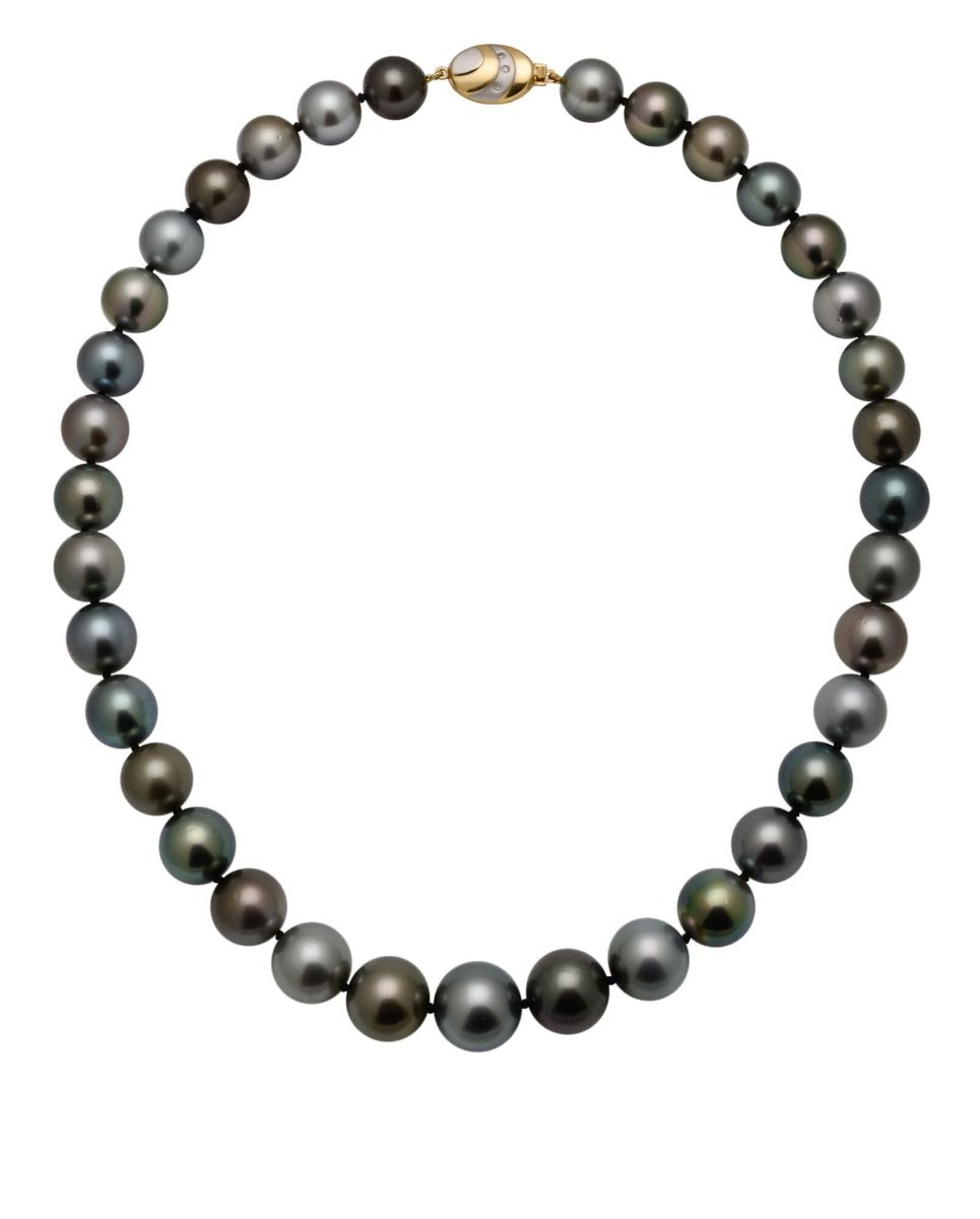 Tahitian Pearl Metallic Multi-Colour Necklace With 18ct Diamond Clasp