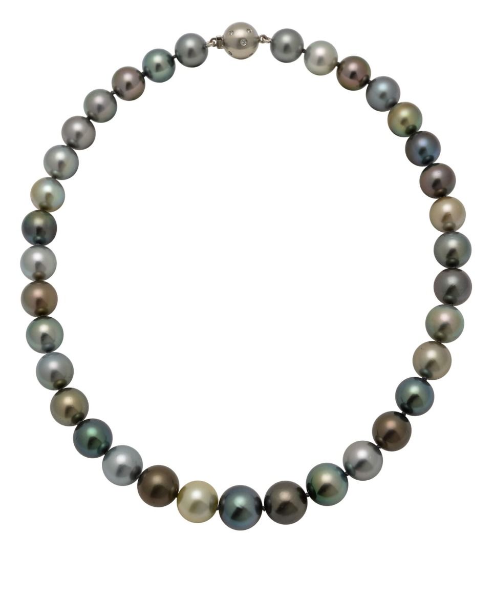 Tahitian Multicolour Pearl Necklace with Palladium Diamond Clasp