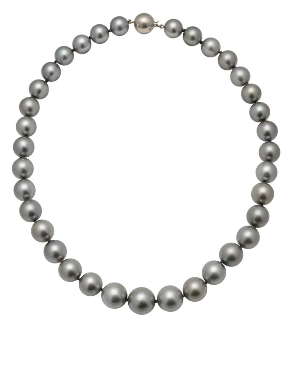 Grey Tahitian Pearl necklace,11 to 13mm on Diamond set Palladium  Clasp