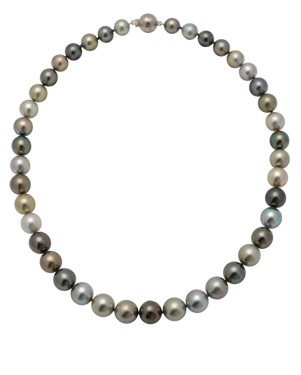 Tahitian Multi-colour Pearl Necklace On Diamond Set Clasp