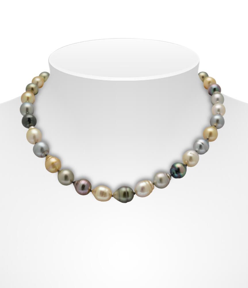 Tahitian Multi-Colour Baroque Necklace On Bust