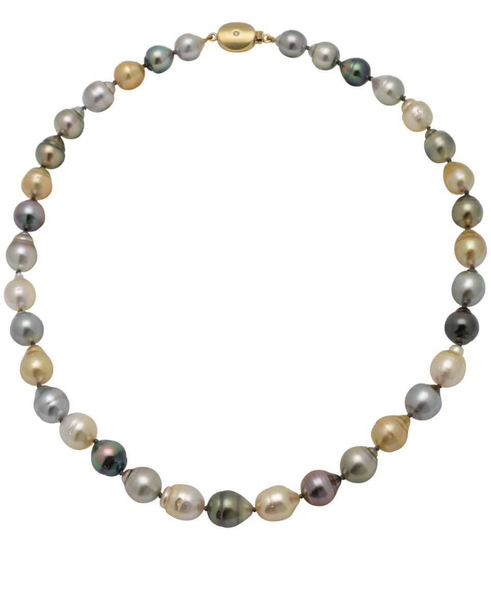 Tahitian Multi-Colour Baroque Necklace on 18ct Diamond Set Clasp