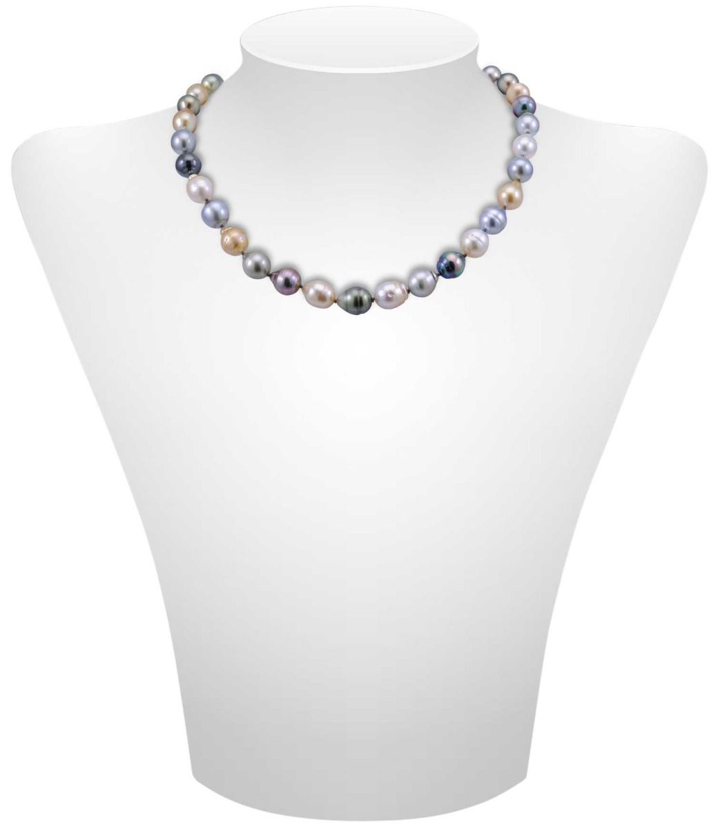Glorious Multi-Colour Tahitian Pearl  baroque necklace with 18ct diamond clasp.