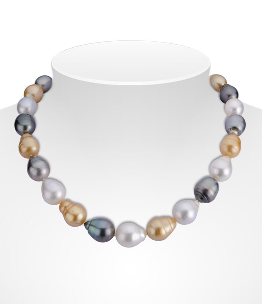 South Sea & Tahitian Pearl Multicolor Baroque Pearl Necklace on Bust
