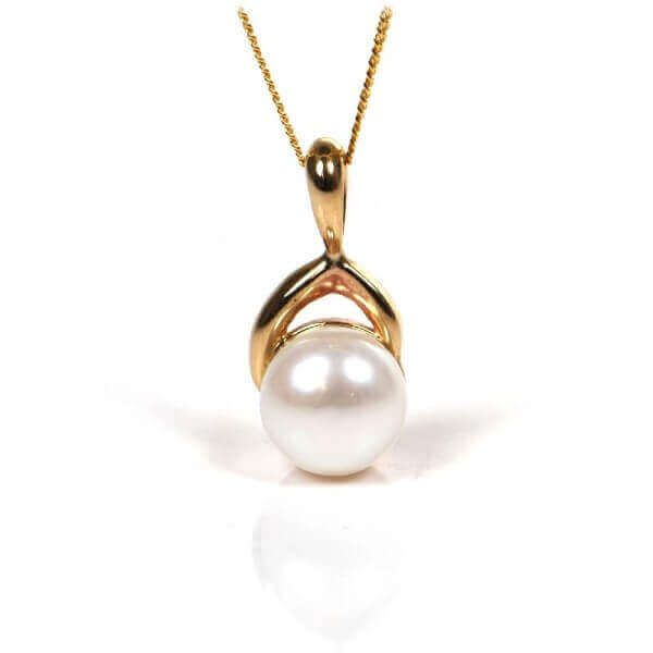 White Freshwater Pearl Contemporary Pendant  |  9ct Gold