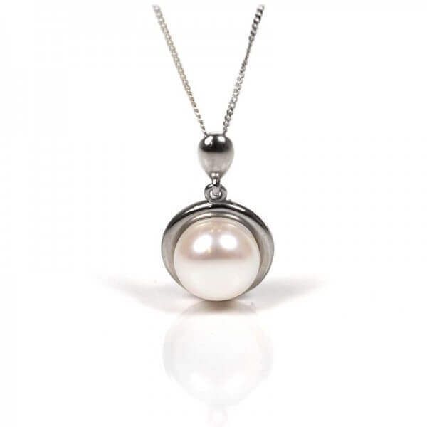 Freshwater Pearl plain Polished Surround Pendant | 9 ct White Gold
