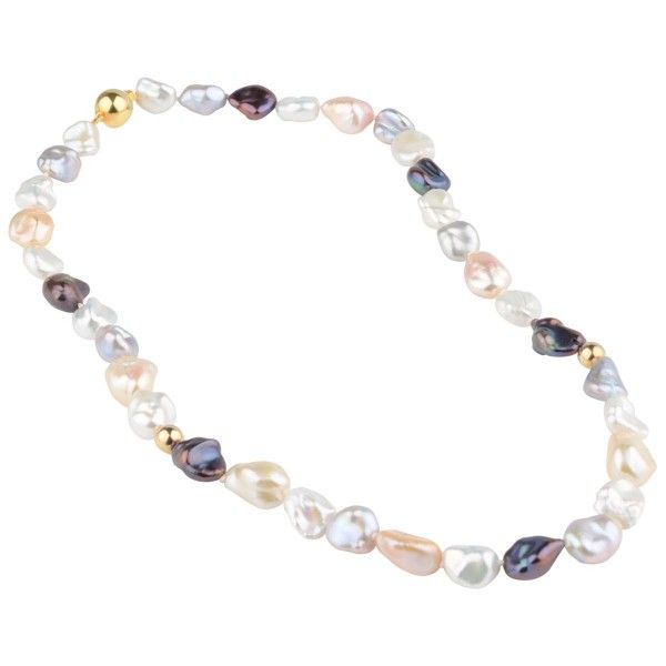 Freshwater Keshi Pearl and Bead Necklace  |  9ct Yellow Gold