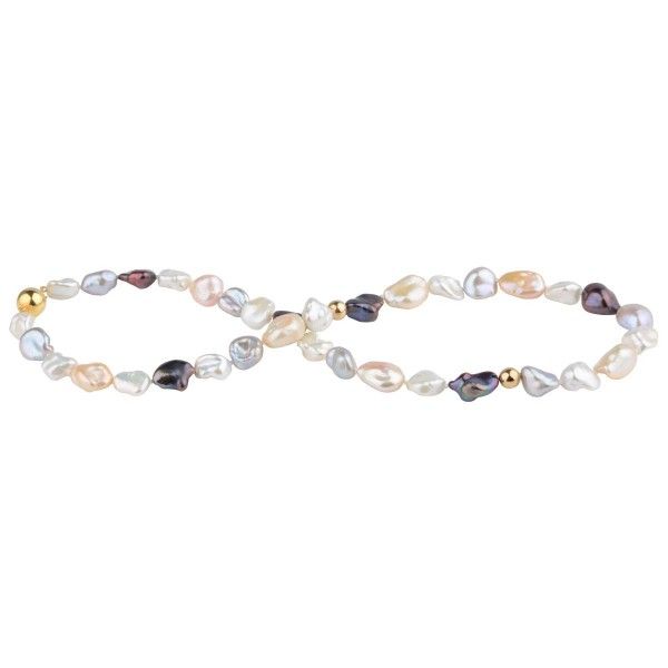 Freshwater Keshi Pearl and Bead Necklace  |  9ct Yellow Gold