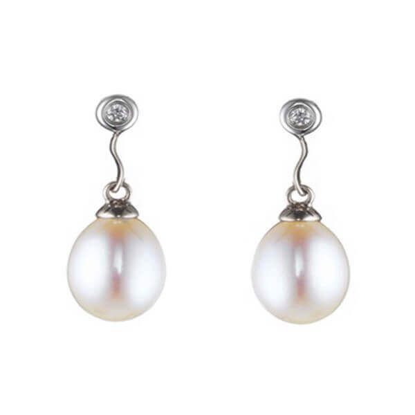 Freshwater Drop Pearl & Diamond Earrings | 9ct White Gold