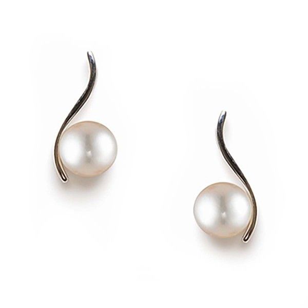 S shape freshwater pearl white gold earrings