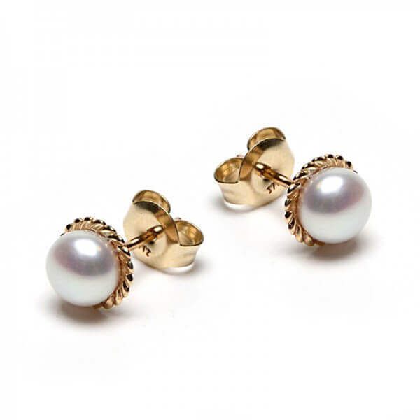 9ct gold rope edge pearl earrings