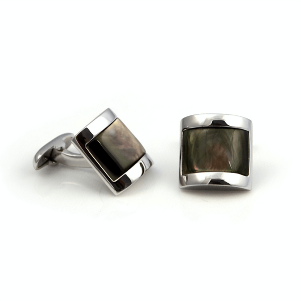 Rectangular Black Mother of Pearl Cufflinks | Silver
