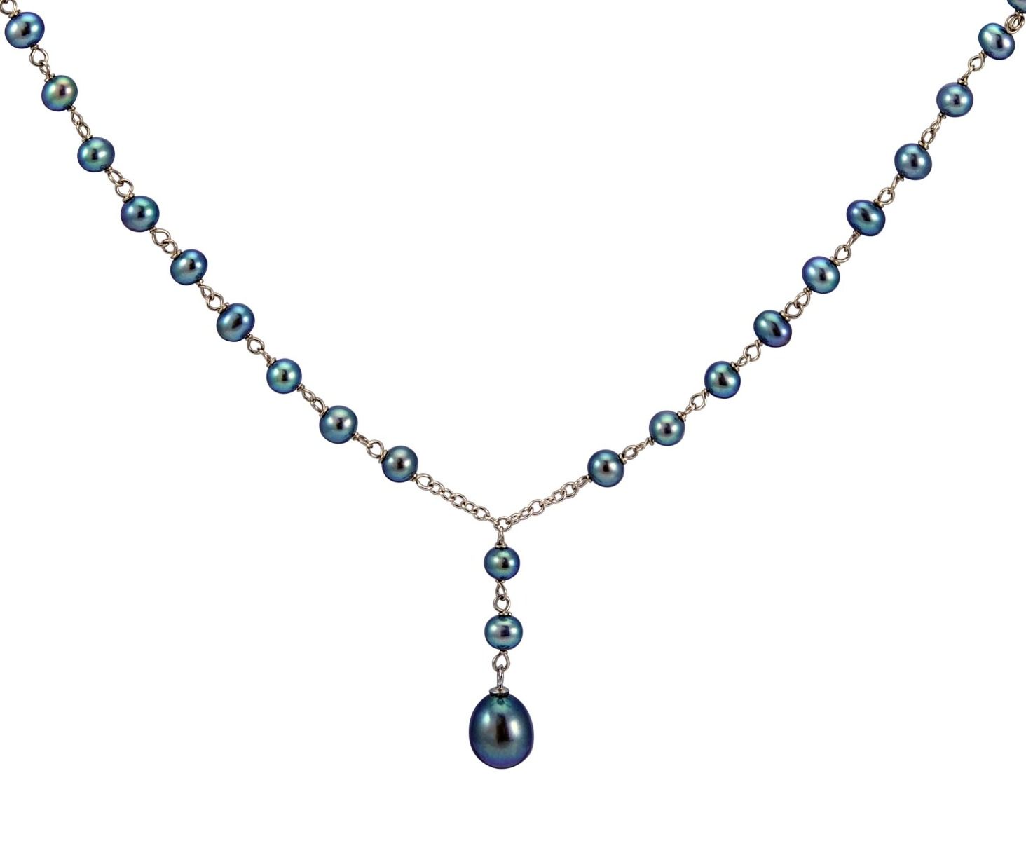 Black Freshwater Pearl & Chain Link Necklace  |  9ct Gold