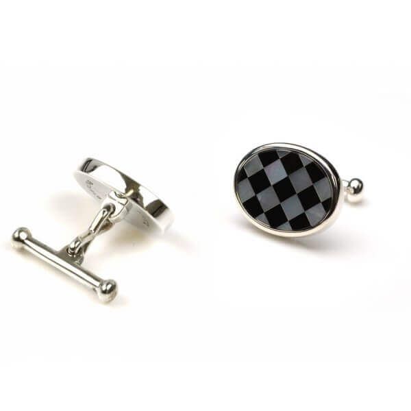 Oval Silver Mother Of Pearl And Black Onyx Cufflinks