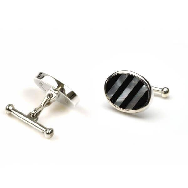 Silver Oval Mother Of Pearl and Black Onyx Cufflinks 