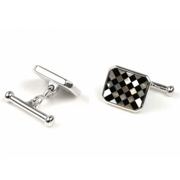 Silver Octagonal Mother Of Pearl and Black Onyx Cufflinks