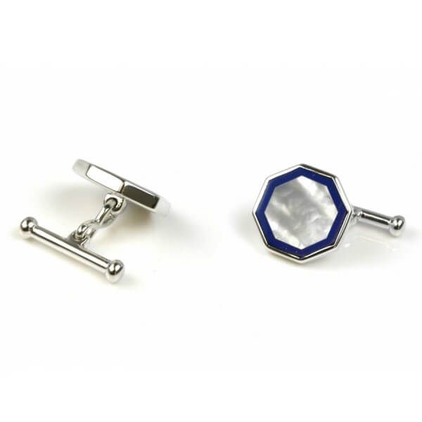 Silver Octagonal Mother of Pearl  & Lapis Cufflinks