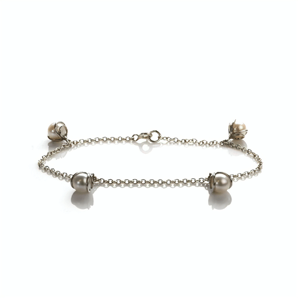 Silver Freshwater Cultured Pearl Charm Bracelet 