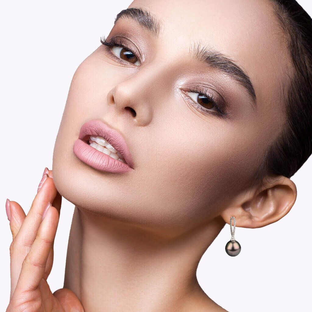 Tahitian Pearl & Diamond Drop Earrings  |  18ct White Gold