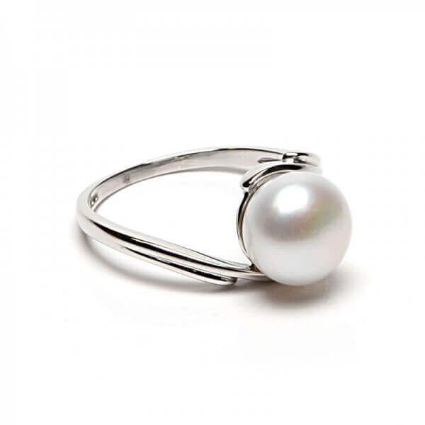 White Gold Double Shank Pearl Ring