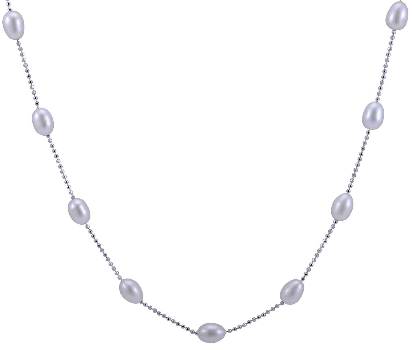 Silver and Freshwater Pearl faceted ball link chain necklace.