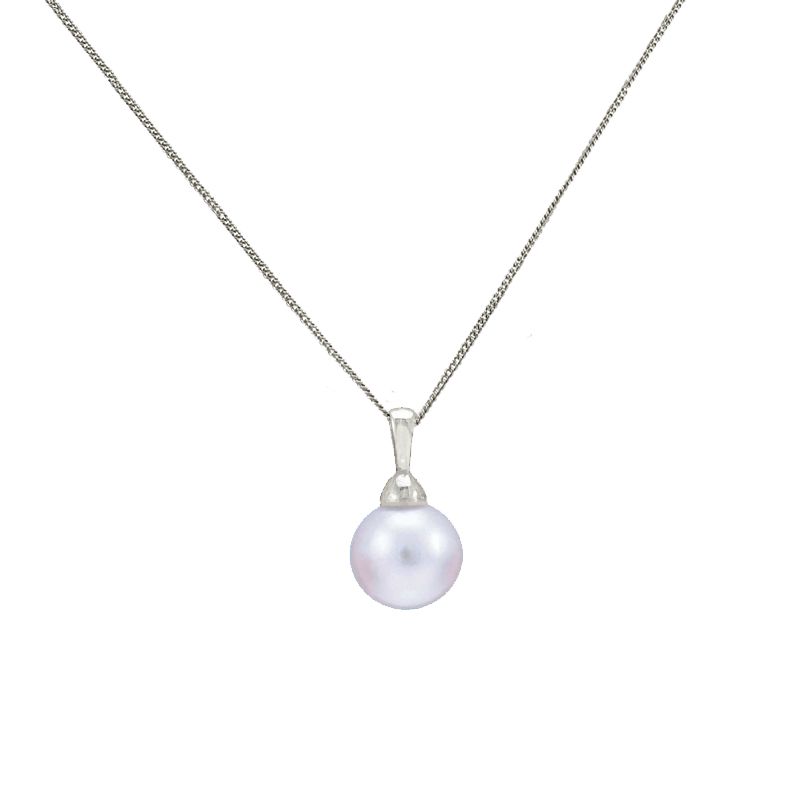 Akoya Pearl Bell Cap Simple Pendant  |  9ct White Gold