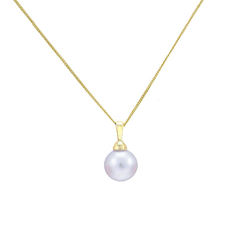Akoya Pearl Bell Cap Simple Pendant  |  9ct Yellow Gold 