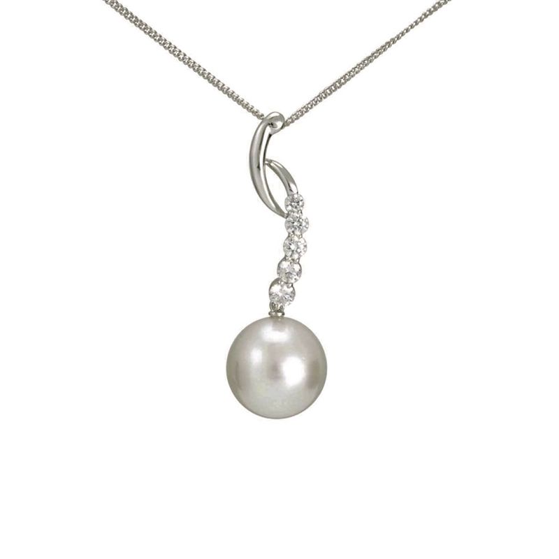 Gracefully South Sea Pearl and Diamond contemporary pendant in 18ct white Gold