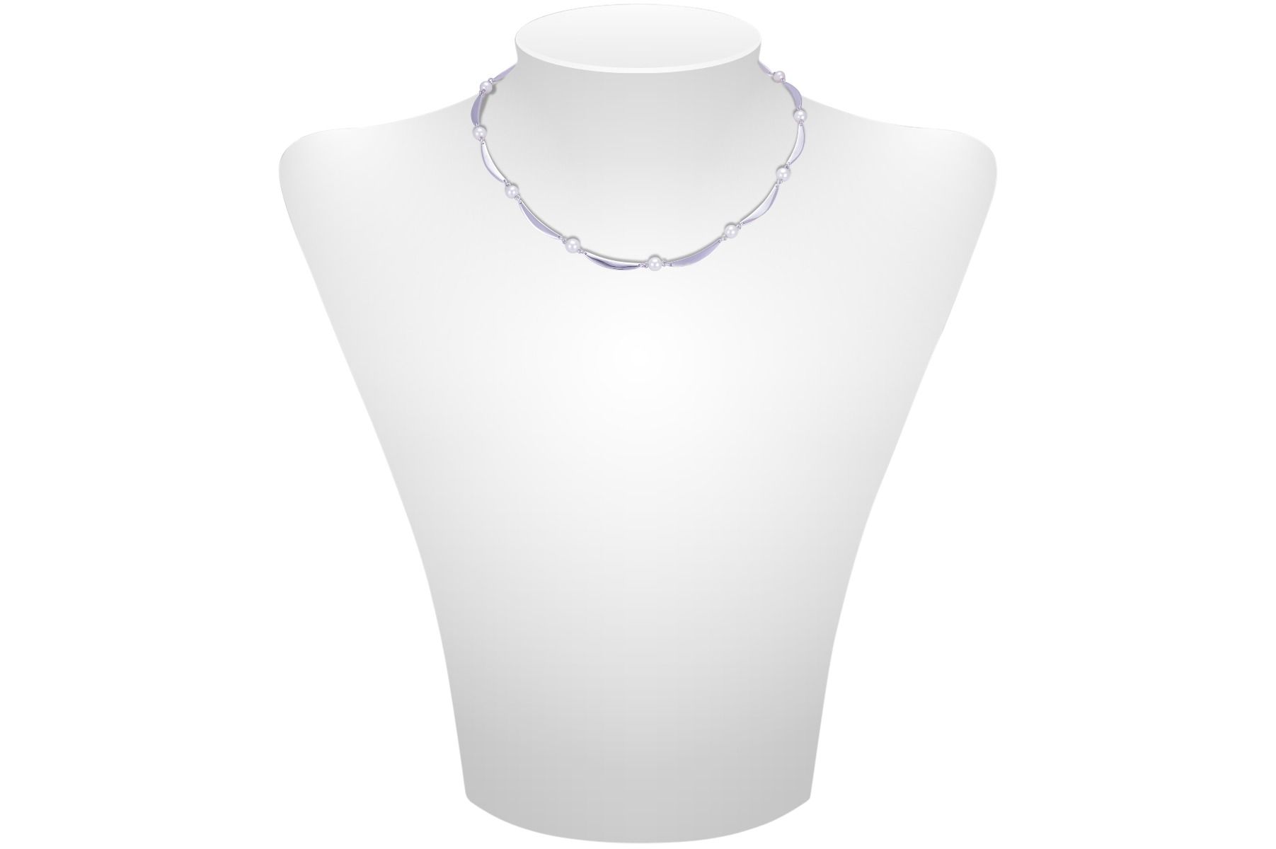 Contemporary Freshwater Pearl Crescent Design Necklace  |  Silver