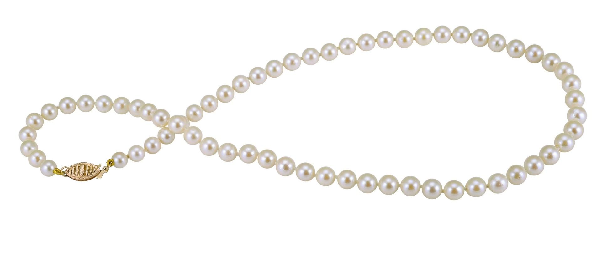 Creamy Akoya Pearl necklace on 9ct yellow gold clasp.
