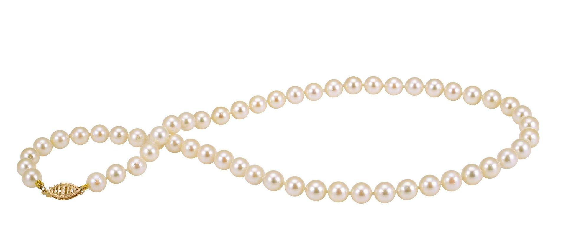 Creamy 6/6.5mm Akoya Pearl necklace on 9ct yellow gold clasp.