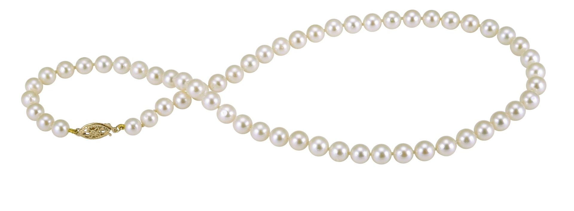 Creamy 6/6.5mm Akoya Pearl necklace on 9ct yellow gold clasp.