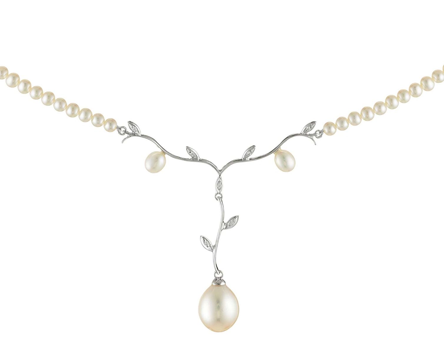 Beautifully Artistic Art Nouveau Influenced Pearl and Diamond necklace.