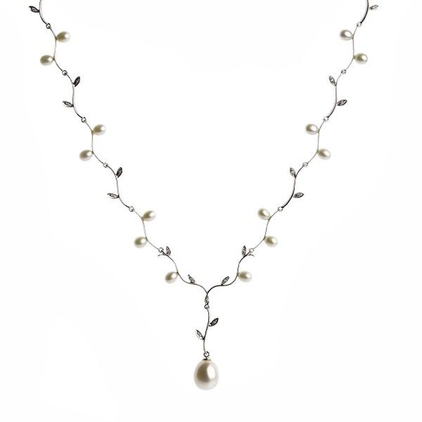White Gold Foliate Design Pearl & Diamond Necklace