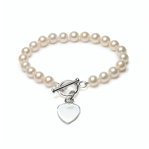 Freshwater Cultured Pearl Heart Toggle Bracelet | Silver