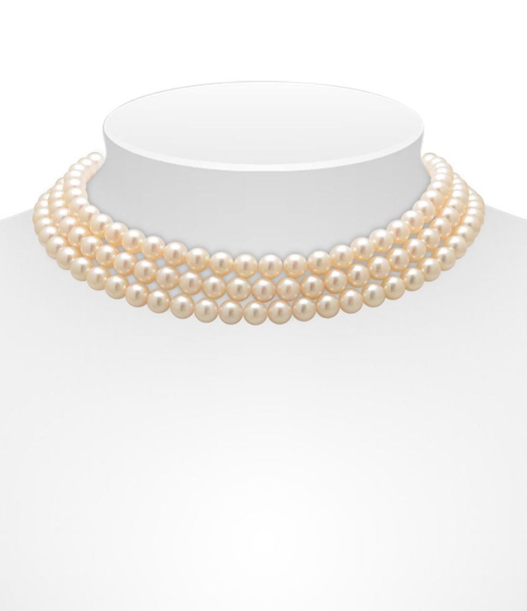Triple Row Akoya Pearl Necklace 