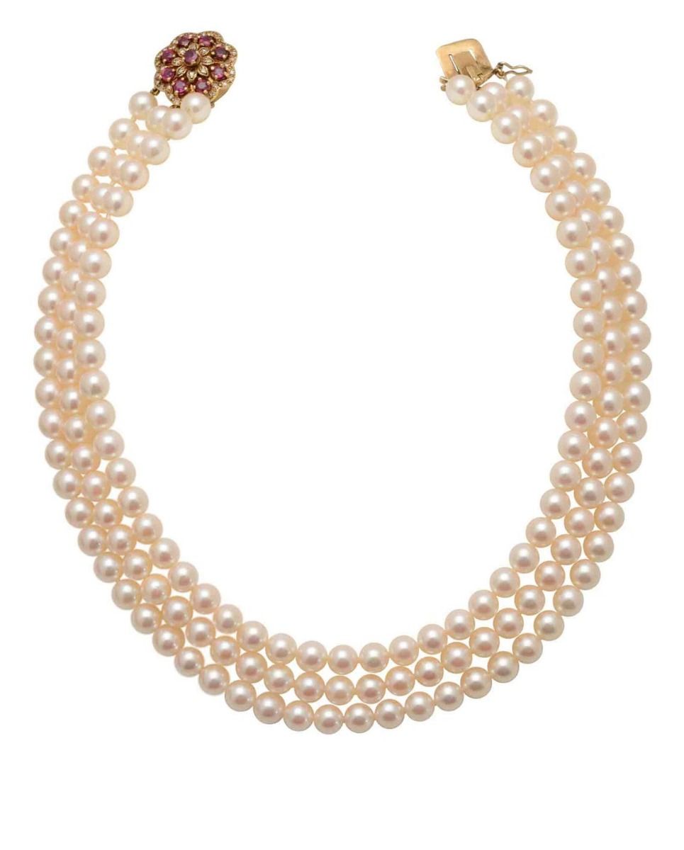 Triple Row Akoya Pearl Necklace