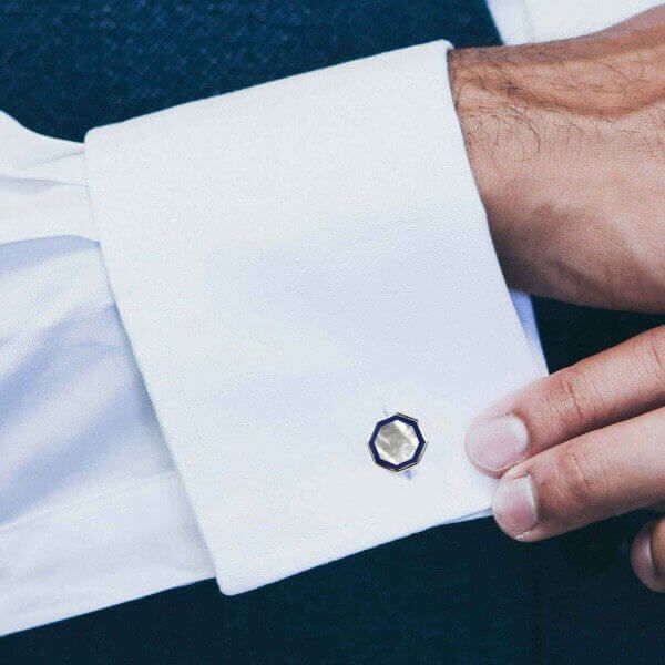 Octagonal Mother of Pearl and Lapis Lazuli Cufflinks | Silver