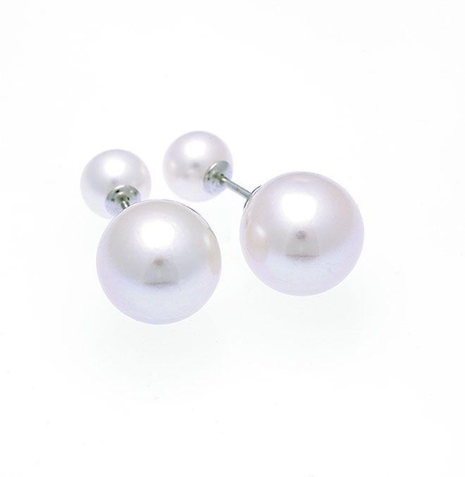 Freshwater Double Pearl Stud Earrings  |  Silver