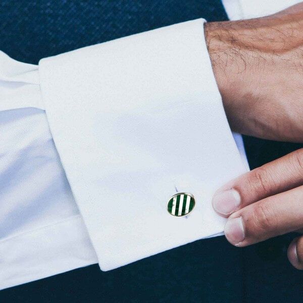 Oval Mother of Pearl and Malachite Cufflinks | Silver