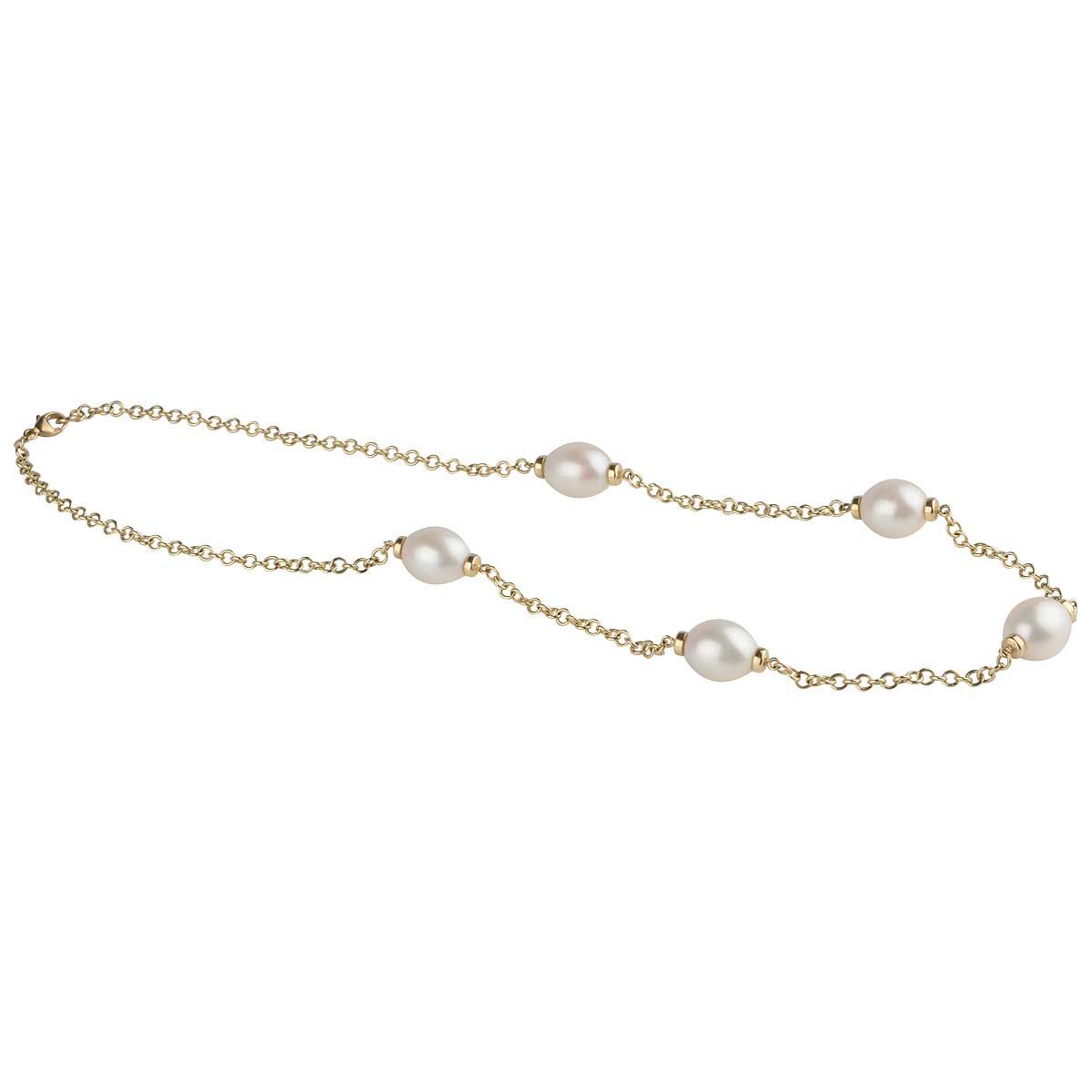 Freshwater Pearl and Chain "Mary Berry" Style Necklace | 9ct Gold 