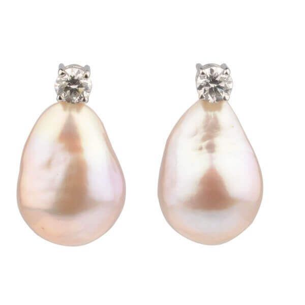 Baroque Freshwater Cultured Pearl and Diamond Earrings  |  18ct White Gold