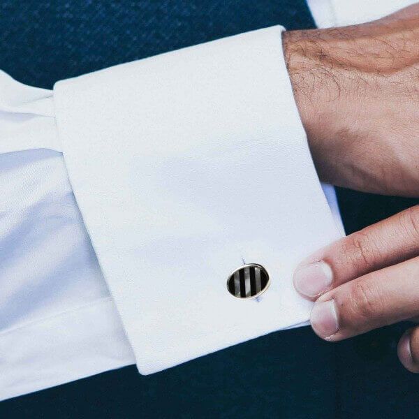Oval mother of Pearl and Black Onxy Cufflinks | Silver