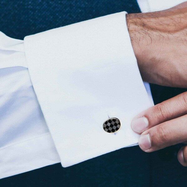 Oval Mother of Pearl and Black Onyx Chequerboard Cufflinks |Silver