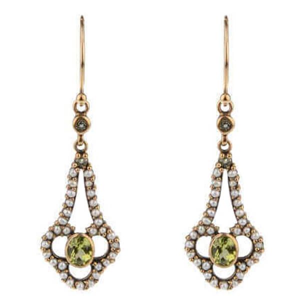 Freshwater Seed Pearl & Peridot Drop Earrings  |  9ct Yellow Gold
