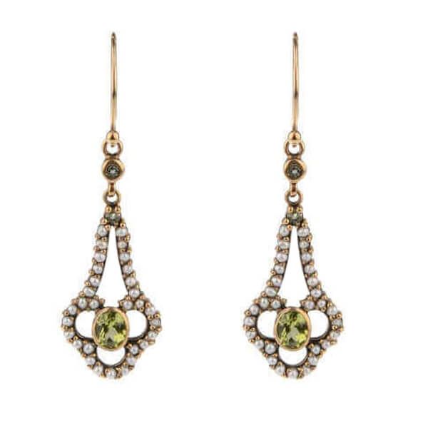 Antique Style Peridot & Seed Pearl Drop Earrings