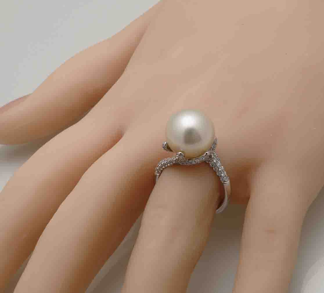 South Sea Pearl And Diamond 18ct Cocktail Ring On Hand